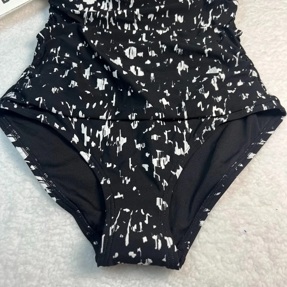 Black One Piece Swimsuit Small DKNY Bathing Suit Tummy Control NWT - Picture 2 of 10